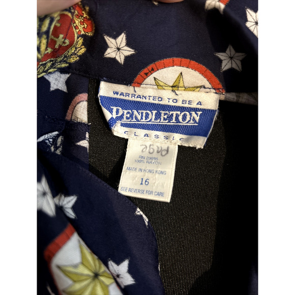 Vintage 90s Pendleton Nautical Print Short Sleeve Collared Button Up Shirt Sz 16 - Picture 7 of 7